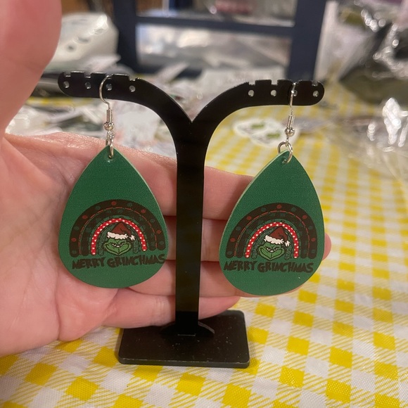 Grinch Earrings. (2) sided made of thick faux leather. - Picture 2 of 16